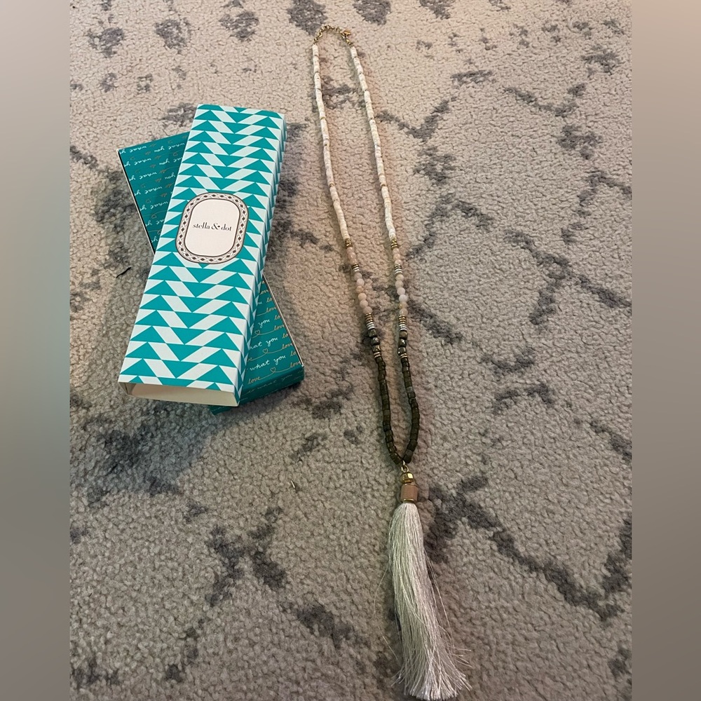 Long Stella & Dot fringe necklace.